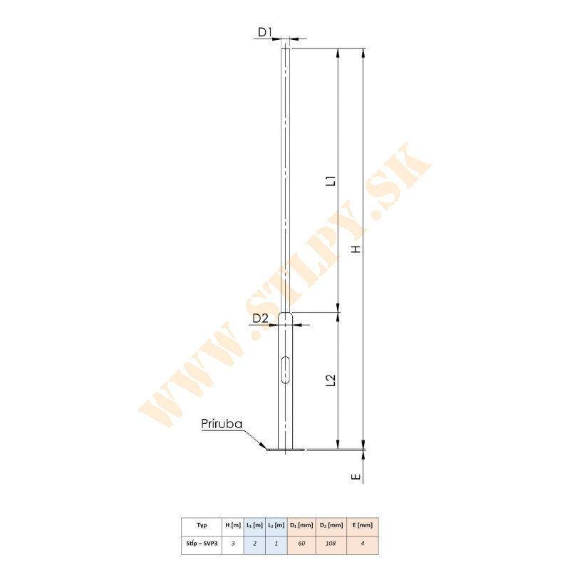 Stožiar SVP3 ZN + príruba  3m-20kg-108/60mm s mont. otvorom