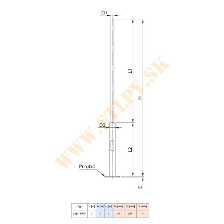 Stožiar SVP3 ZN + príruba  3m-20kg-108/60mm s mont. otvorom