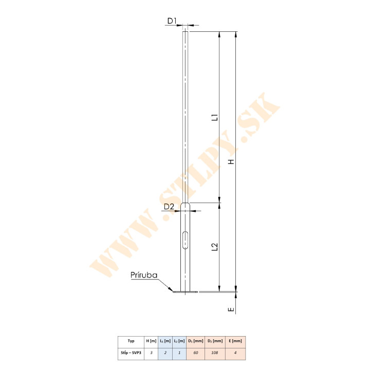 Stožiar SVP3 ZN + príruba  3m-20kg-108/60mm s mont. otvorom