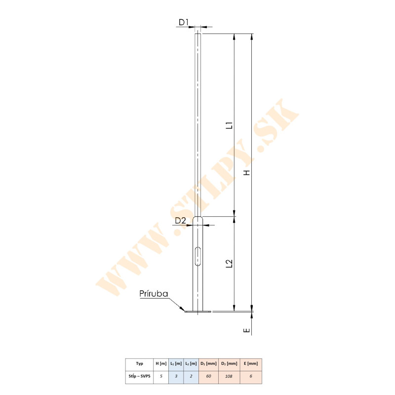 Stožiar SVP5 ZN + príruba 5m-36kg-108/60mm s mont. otvorom