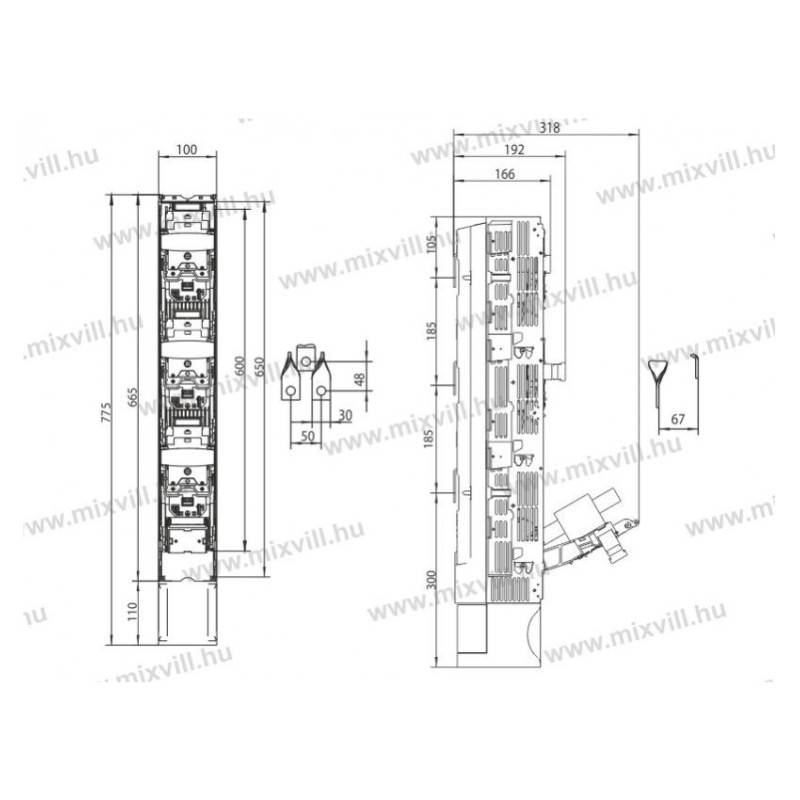 BTHC NH-1SV  250A  zvyslý poistkový odpínač 185mm