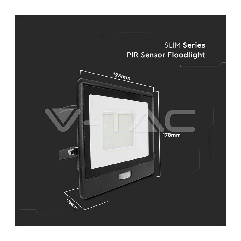 SKU20290 ref. 50W+senzor čierny  4000K IP65