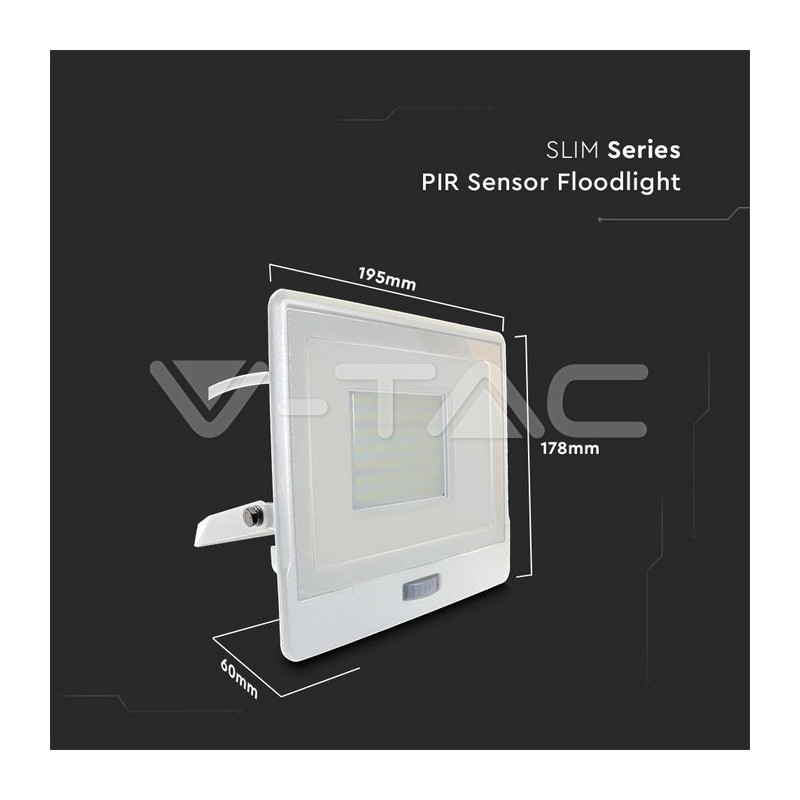 SKU20302 ref. 50W+senzor biela  4000K IP65